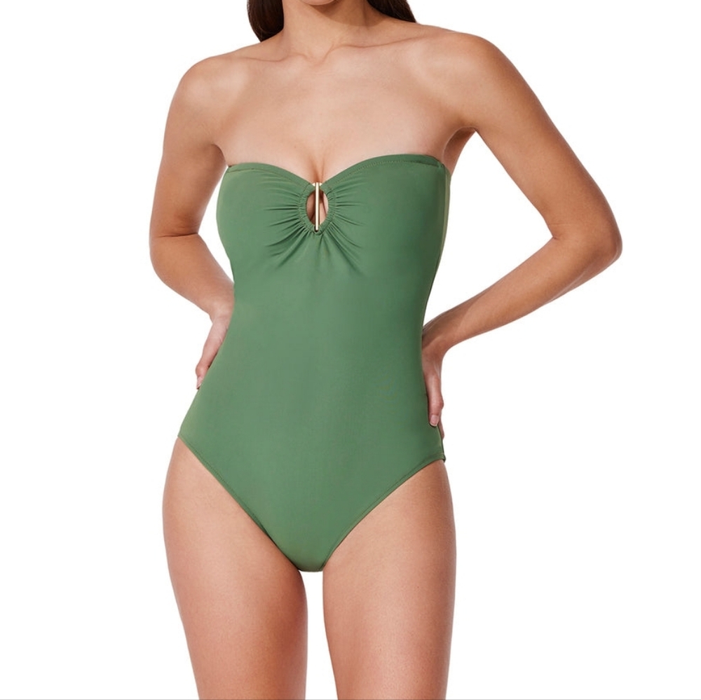 Profile By Gottex Beyond Time Bandeau One-Piece Swim Bathing Suit Green Size 6